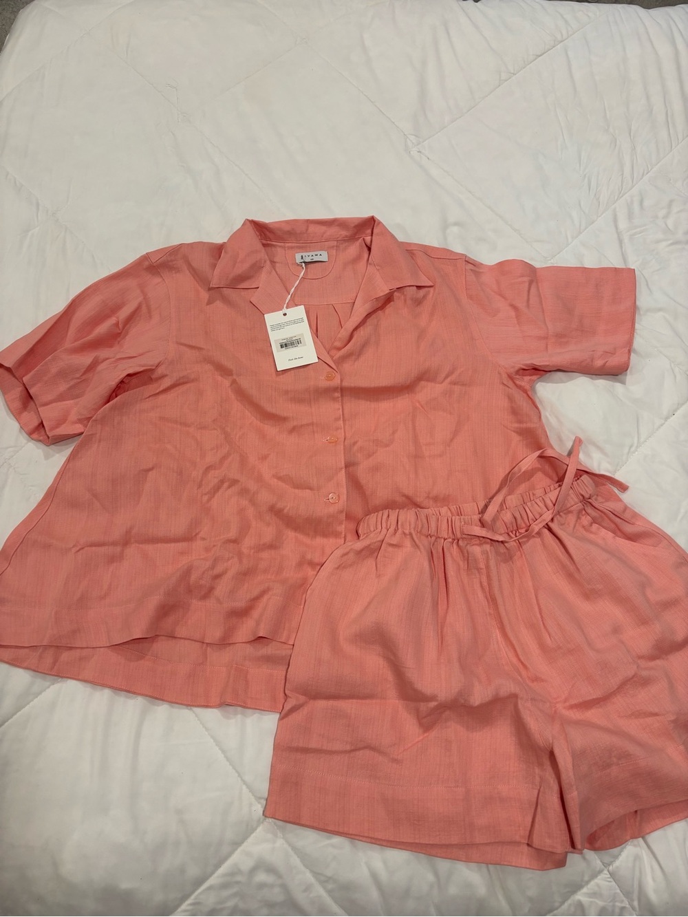 Two-Piece Piyama Button-Up Shirt and Shorts Set